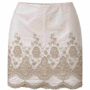 Ann Taylor Petite Linen Embroidered Skirt Ivory 2P NWT